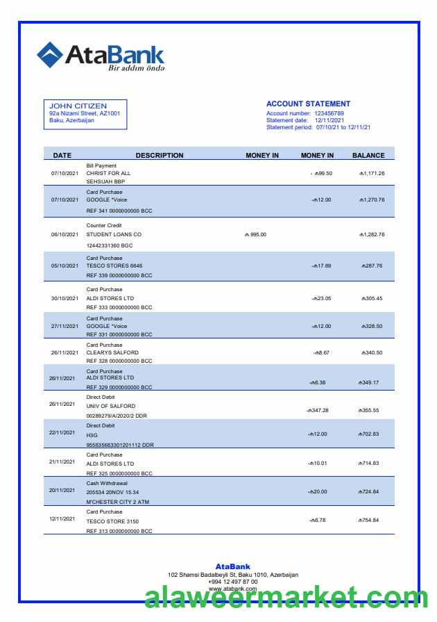 Azerbaijan AtaBank bank statement